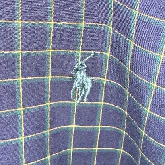 Polo Ralph Lauren Navy & Green 2 Ply Oxford Button Down Shirt Sz L - Picture 3 of 7